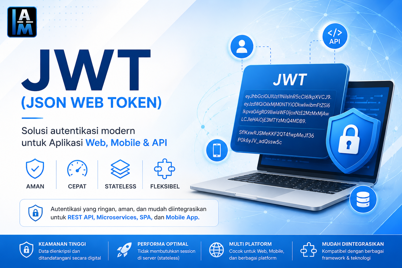 Ilustrasi cara kerja JWT (JSON Web Token)  Diagram Authentication menggunakan JWT  Struktur JSON Web Token Header Payload Signature  Contoh JWT pada REST API  JWT Authentication Flow  Bearer Token Authentication  JWT Login Process  Implementasi JWT pada ASP.NET Core  Diagram Authorization menggunakan JWT  JSON Web Token Security